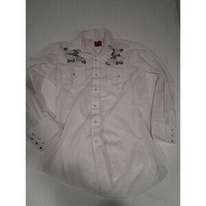 Vtg Chute 1 Western Pearl Snap Shirt Embroidered Roses White 15 1/2-33 Rodeo